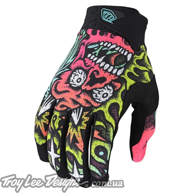 Вело перчатки TLD AIR GLOVE ; SKULL DEMON [ORANGE / GREEN]